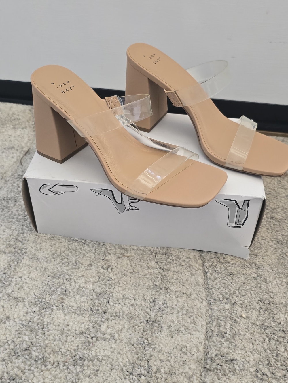a new day Nude Block Heel Sandals with Clear Straps